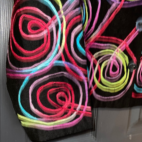 Women's Black Blazer with Vibrant Swirl Patterns - Picture 7 of 14